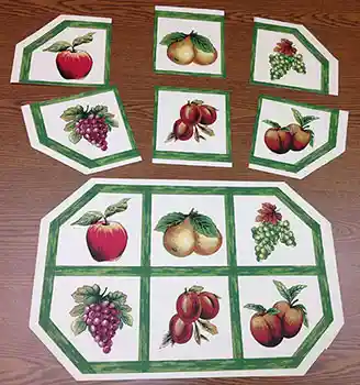 Kitchen placemats cut into pieces for puzzle placements activity