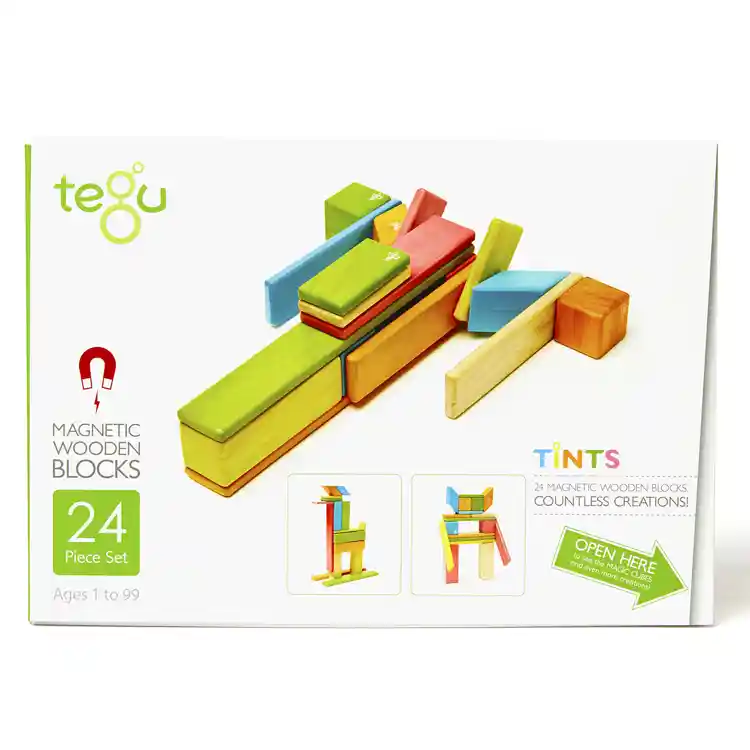 Tegu Magnetic Wooden Blocks, 24 Pieces - Tints